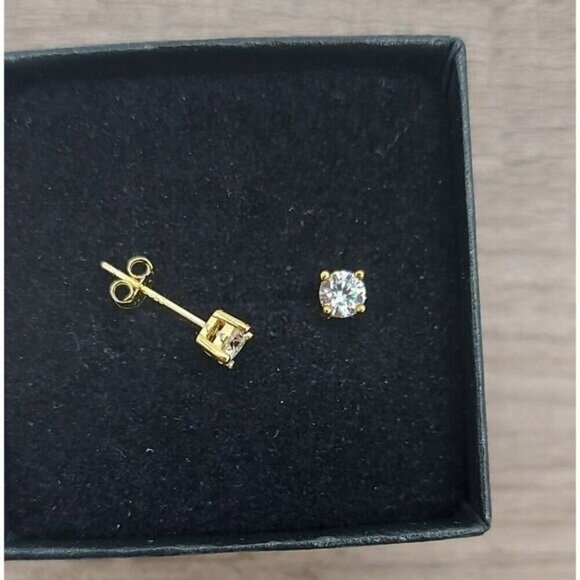 Gold 0.3 Carat Moissanite 925 Silver Sterling Stud Earrings - Picture 4 of 12